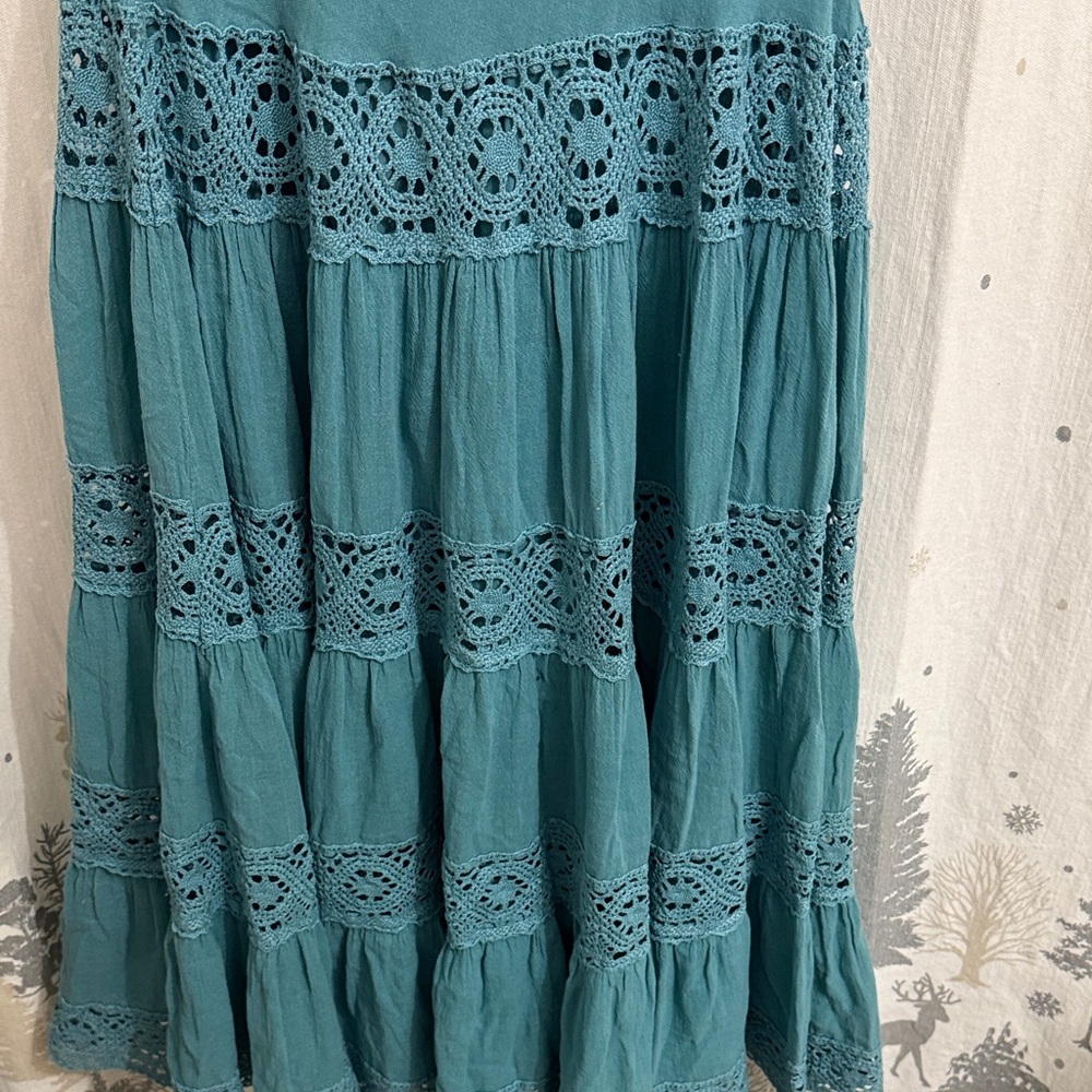 Boho Teal Lace Midi/Maxi Dress - Picture 5 of 7
